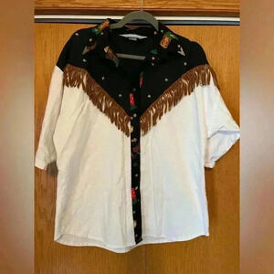 Vintage Lilia Smitty Fringe western gold detail shirt M